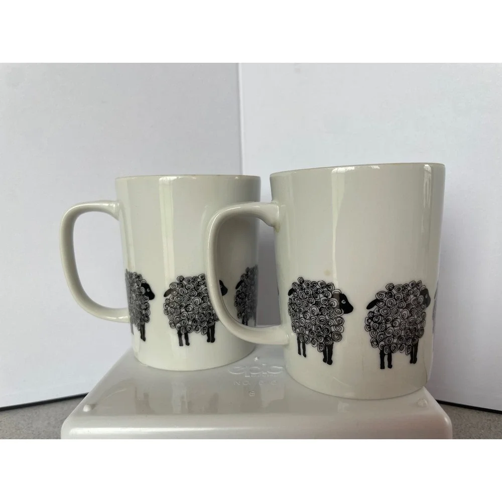 Vintage Fitz & Floyd‎ Black Sheep Mug Set of 2 Discontinued Variations Pattern